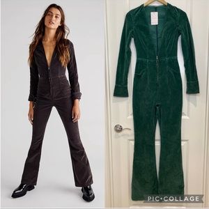 New Free People We the Free Emerald Green Cord Jovi One- Piece Jumpsuit sz. Xs